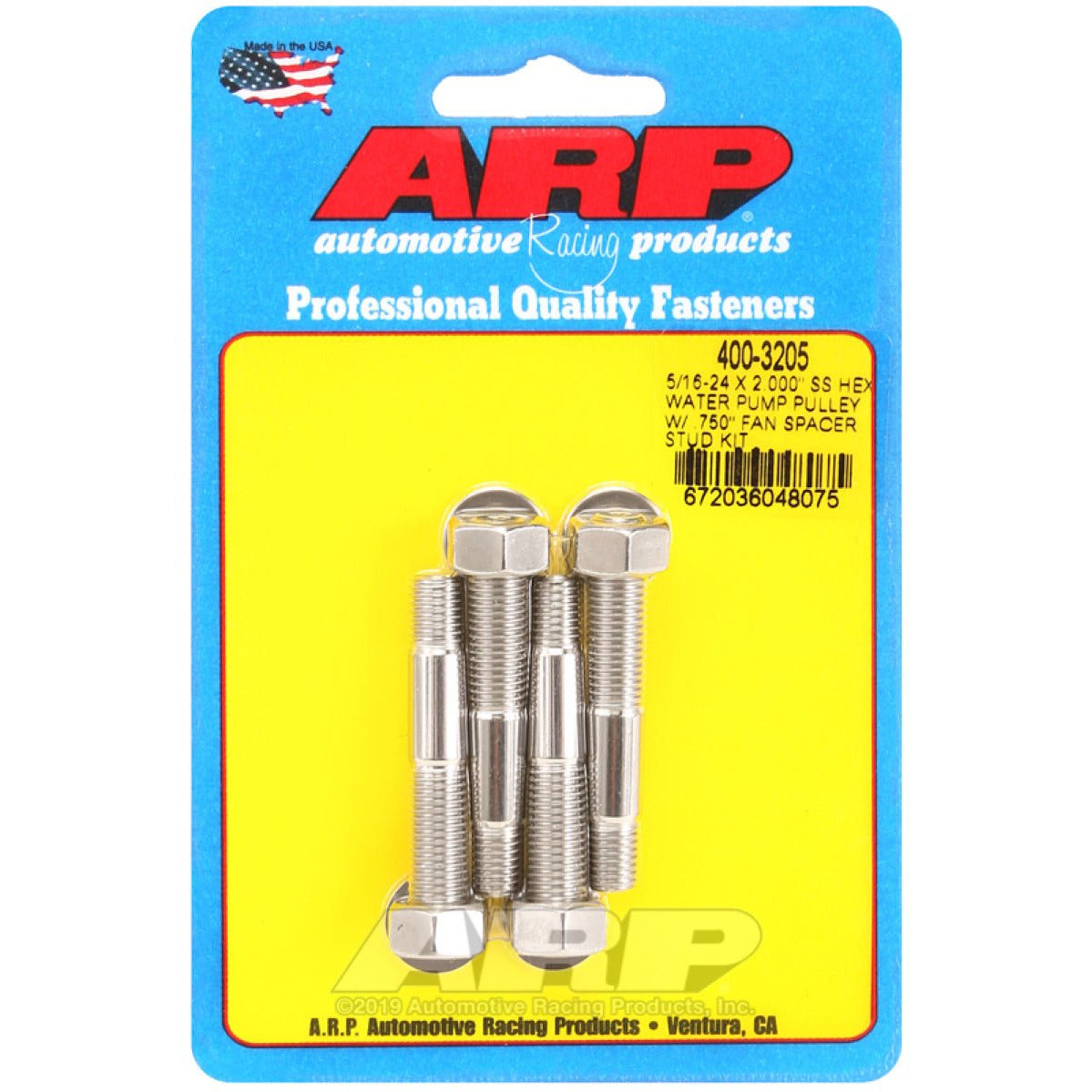 ARP 5/16-24 X 2.000 SS Hex Water Pump Pulley w/ .750in Fan Spacer Stud Kit ARP Hardware - Singles