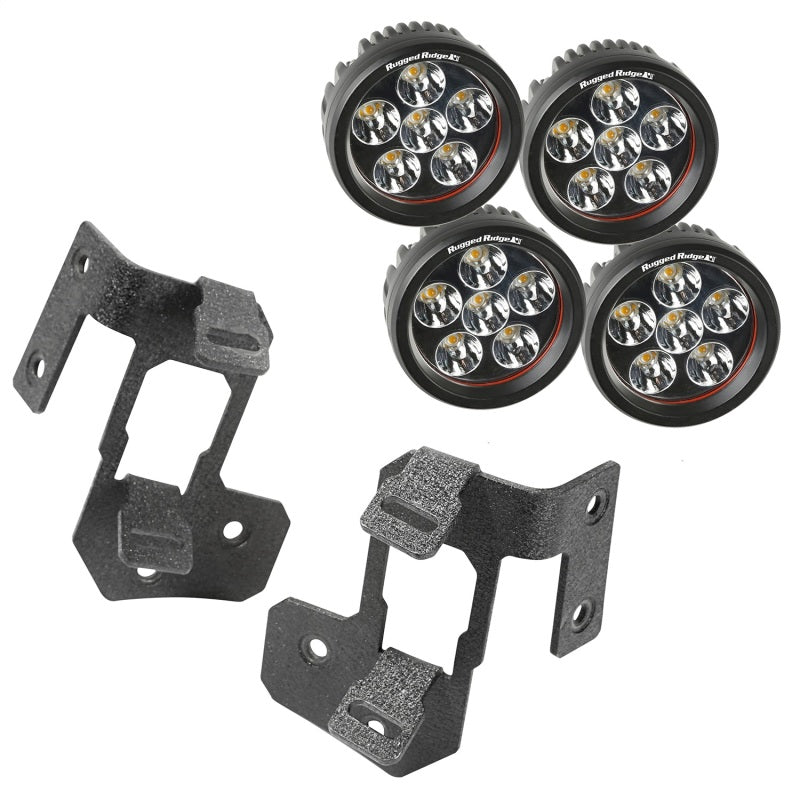 Rugged Ridge 07-18 Jeep Wrangler JK Textured Black Round A-Pillar LED Light Mount Kit Rugged Ridge Light Mounts