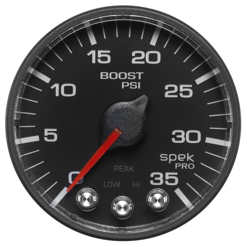 Autometer Spek-Pro Gauge Boost 2 1/16in 35psi Stepper Motor W/Peak & Warn Black/Black AutoMeter Gauges
