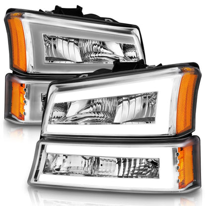 ANZO 2003-2006 Chevrolet Silverado 1500 Crystal Headlights w/ Light Bar Chrome Housing