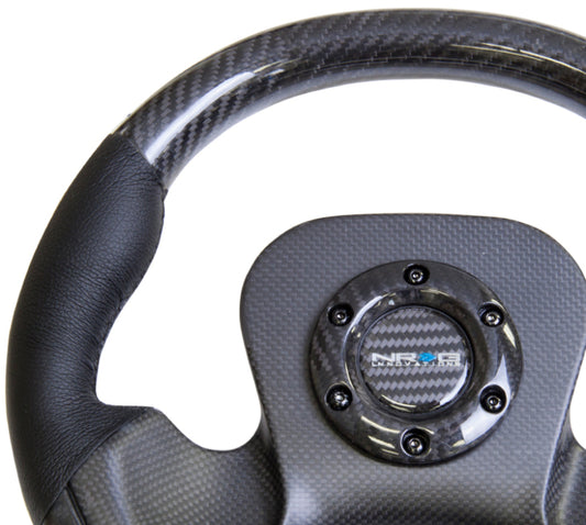 NRG Carbon Fiber Steering Wheel (320mm) CF Center Plate & Two-Tone Carbon w/Leather Trim Handles