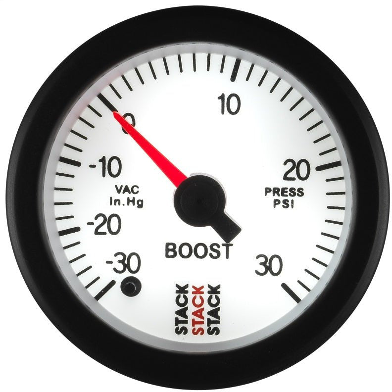 Autometer Stack 52mm -30INHG to +30 PSI (Incl T-Fitting) Pro Stepper Motor Boost Press Gauge - White AutoMeter Gauges