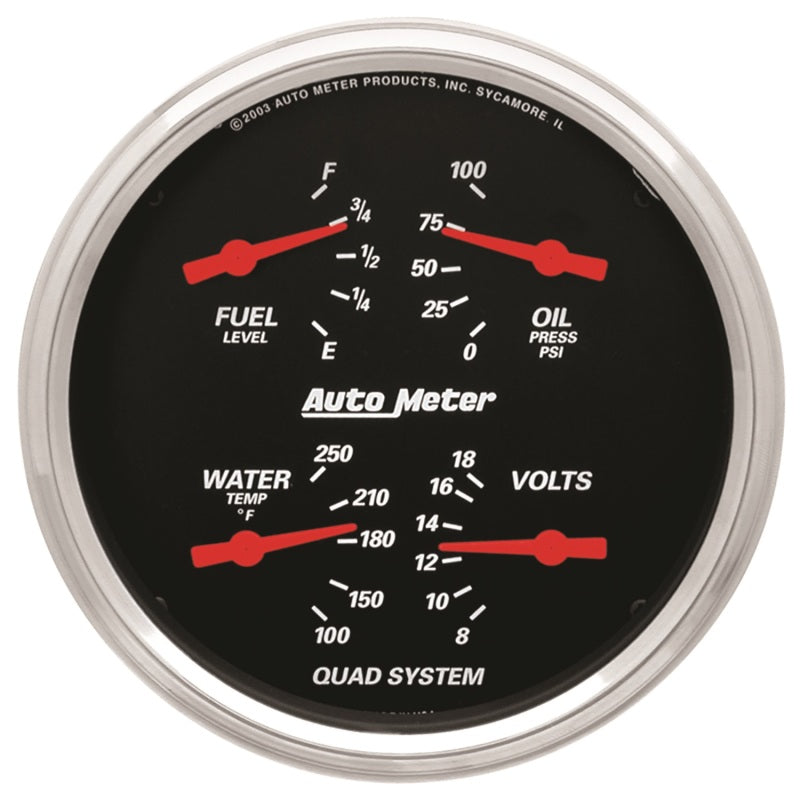 AutoMeter Gauge Quad 5in. 0 Ohm(e) to 90 Ohm(f)Elec Designer Black AutoMeter Gauges