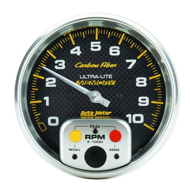 AutoMeter Gauge Tachometer 5in. 10K RPM In-Dash W/ Peak Memory Carbon Fiber AutoMeter Gauges