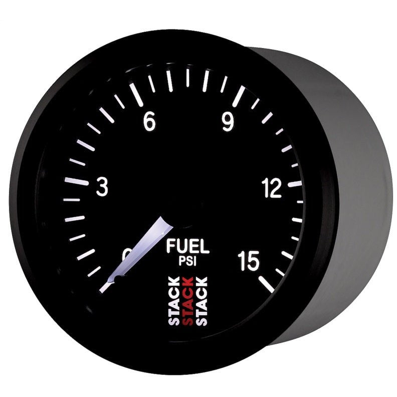 Autometer Stack 52mm 0-15 PSI 1/8in NPTF Male Pro Stepper Motor Fuel Pressure Gauge - Black AutoMeter Gauges