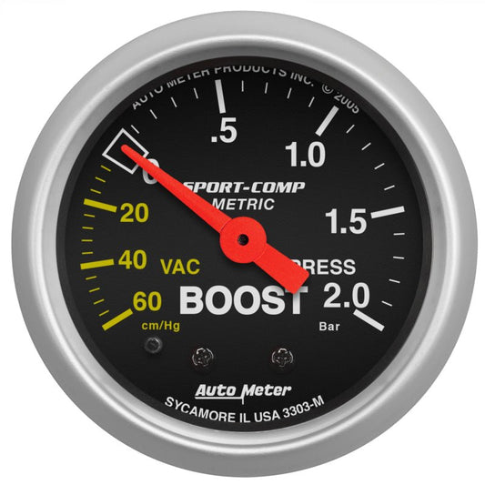 Autometer Sport-Comp 52mm 60cm/HG -2.0 Bar Mechanical Boost Gauge AutoMeter Gauges
