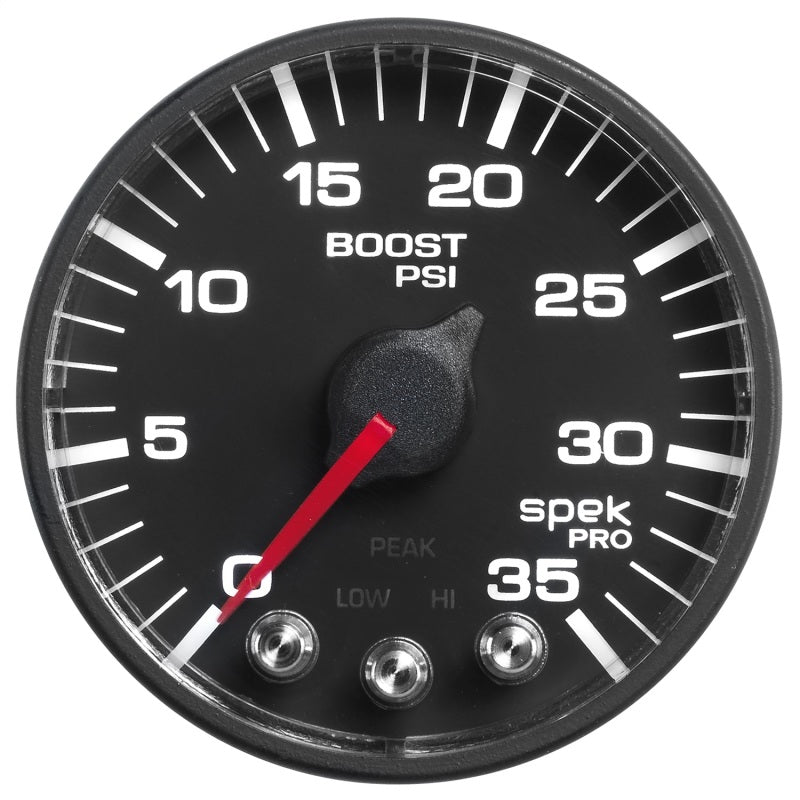 Autometer Spek-Pro Gauge Boost 2 1/16in 35psi Stepper Motor W/Peak & Warn Black/Black AutoMeter Gauges
