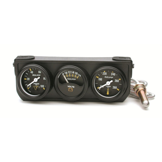 Autometer Auto Gage Console Oil Pressure / WTMP / Volt. 1.5in 100 psi 280 Deg. 18V Mechanical BK AutoMeter Gauges