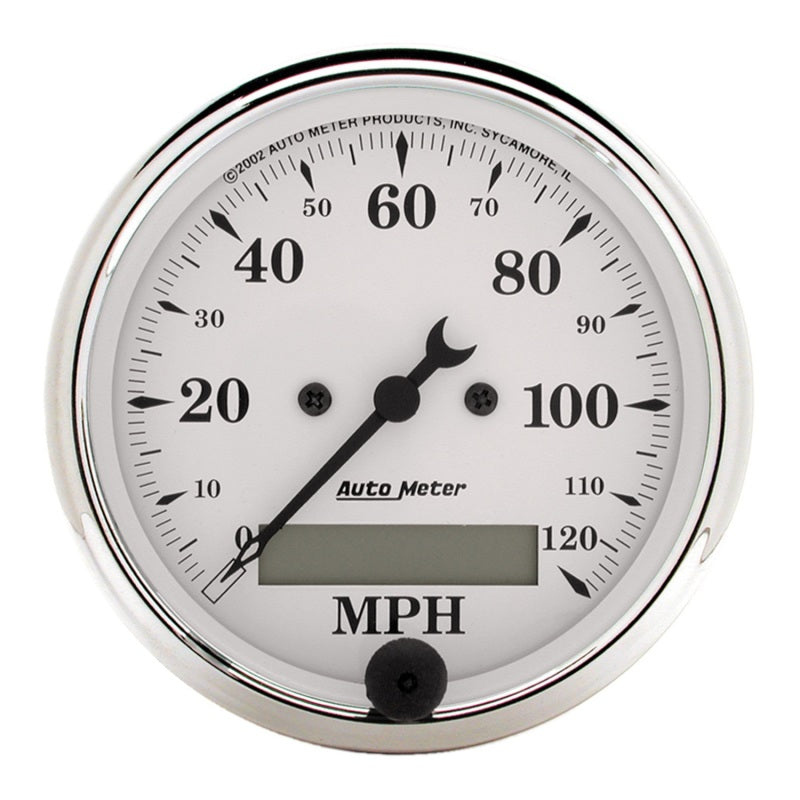 AutoMeter Gauge Speedo. 3-1/8in. 120MPH Elec. Prog. W/ Lcd Odo Old Tyme White AutoMeter Gauges