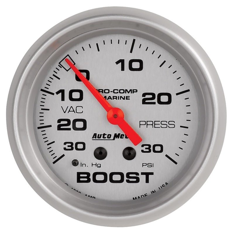 AutoMeter Marine Vac/Boost Gauge 2 5/8in  30INHG 30PSI Mechanical- Silver AutoMeter Gauges