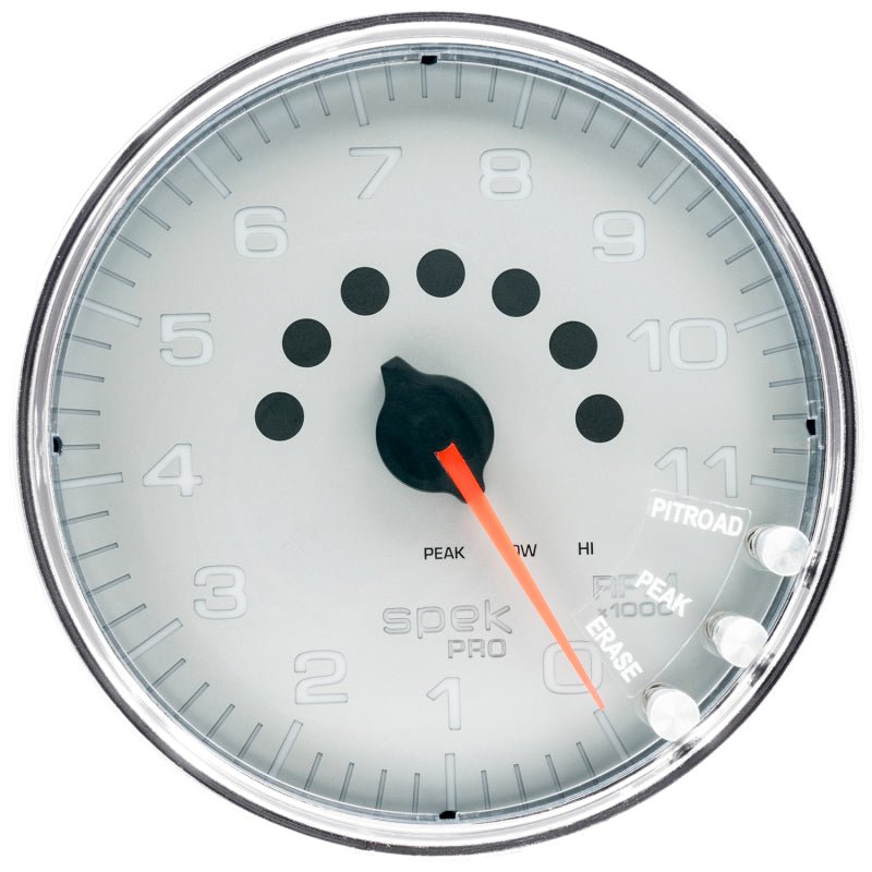 Autometer Spek-Pro Gauge Tachometer 5in 11K Rpm W/Shift Light & Peak Mem Silver/Chrome AutoMeter Gauges