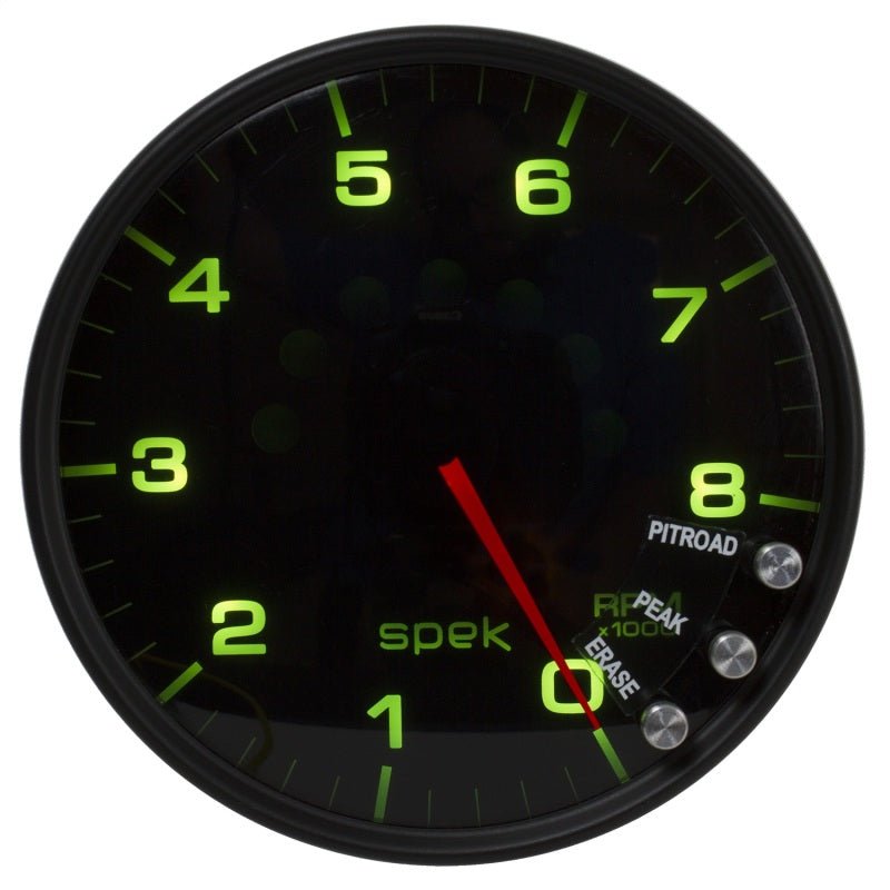 Autometer Spek-Pro Gauge Tachometer 5in 8K Rpm W/Shift Light & Peak Mem Black/Smoke/Black AutoMeter Gauges