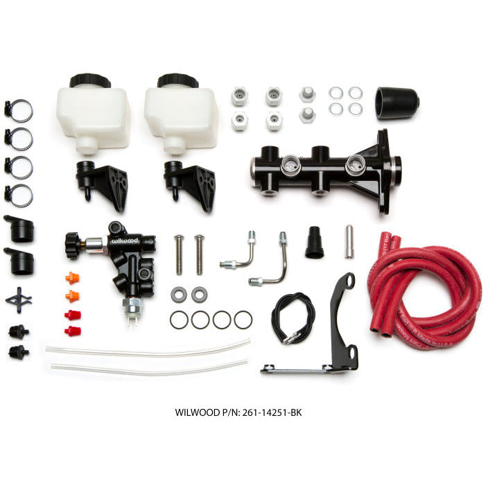 Wilwood Tandem Remote M/C Kit w L/H Brkt & Prop Valve - 1in Bore Black Wilwood Brake Master Cylinder