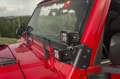 Rugged Ridge 97-06 Jeep Wrangler TJ/LJ 3in Square Dual A-Pillar LED Kit Rugged Ridge Light Bars & Cubes