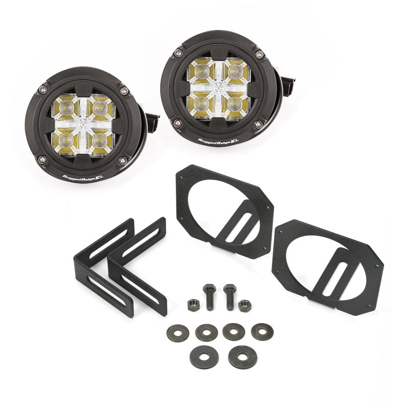 Rugged Ridge 07-18 Jeep Wrangler JK Dual Beam Circular LED Light Kit Rugged Ridge Light Mounts