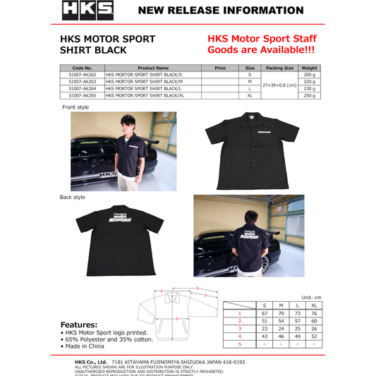 HKS MOTORSPORT BUTTON-UP SHIRT BLACK XL HKS Apparel