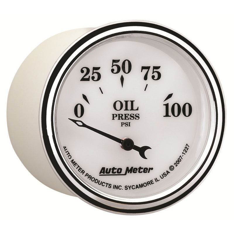 AutoMeter Gauge Oil Press 2-1/16in. 100PSI Elec Old Tyme White II AutoMeter Gauges