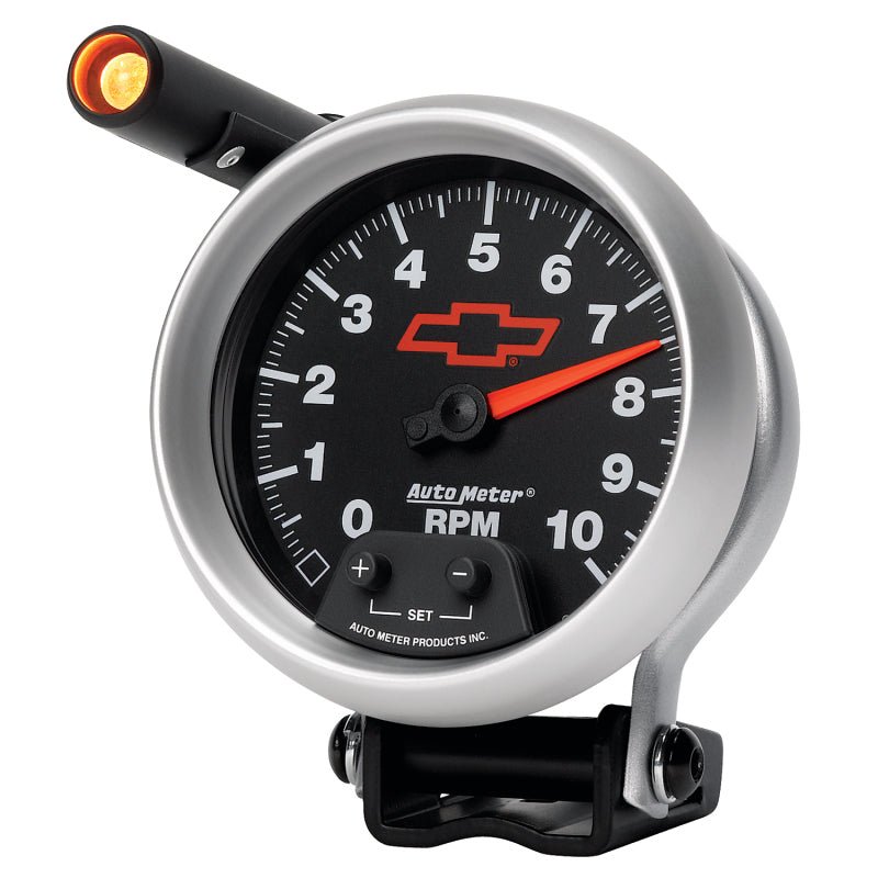 Autometer GM Red Bowtie Black 3-3/4in 0-10000 RPM Pedestal Mount Tachometer Quick-Lite AutoMeter Gauges