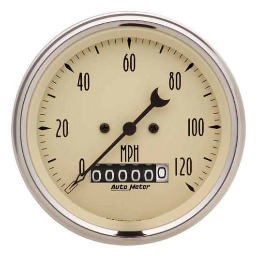 Autometer 3-3/8in 120mph Antique Beige Elec. Programmable Speedometer w/ Wheel Odometer AutoMeter Gauges