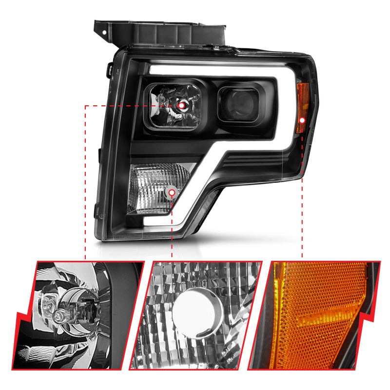 ANZO 2009-2014 Ford F-150 Projector Light Bar H.L Black Amber