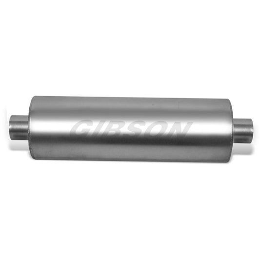 Gibson SFT Superflow Center/Center Round Muffler - 8x24in/3.5in Inlet/3.5in Outlet - Stainless Gibson Muffler