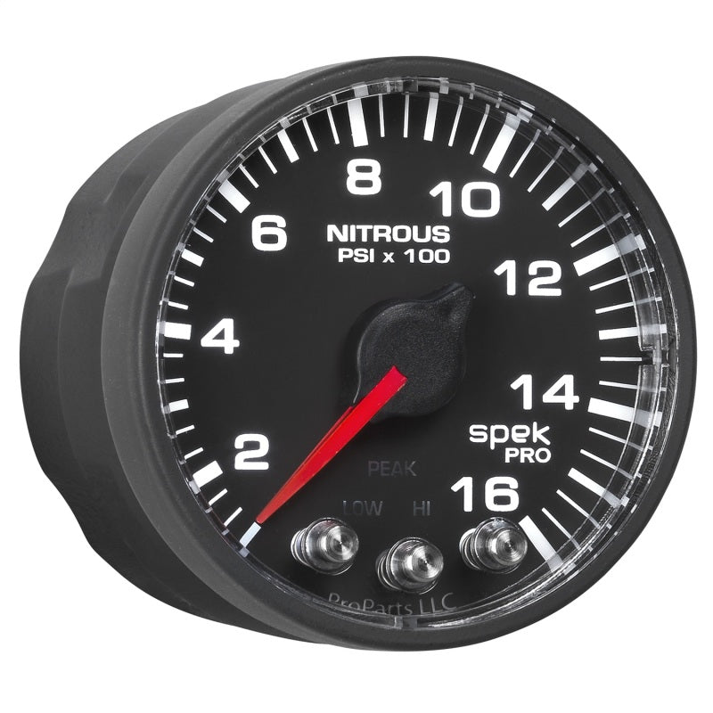 Autometer Spek-Pro Gauge Nitrous Press 2 1/16in 1600psi Stepper Motor W/Peak & Warn Blk/Blk AutoMeter Gauges