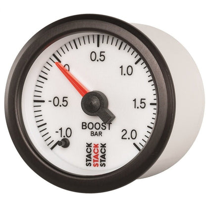 Autometer Stack 52mm -1 to +2 Bar (Incl T-Fitting) Pro Stepper Motor Boost Pressure Gauge - White AutoMeter Gauges