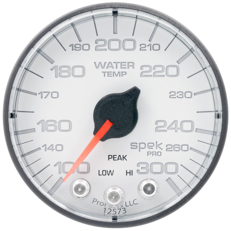 Autometer Spek-Pro Gauge Water Temp 2 1/16in 300f Stepper Motor W/Peak & Warn Wht/Blk AutoMeter Gauges