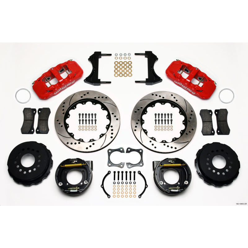 Wilwood AERO4 Rear P-Brake Kit 14.00in Drill Red 58-64 Olds/Pontiac Ends 2.81in Offset Wilwood Big Brake Kits