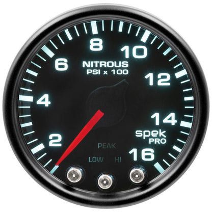 Autometer Spek-Pro Gauge Nitrous Press 2 1/16in 1600psi Stepper Motor W/Peak & Warn Blk/Smoke/Blk AutoMeter Gauges