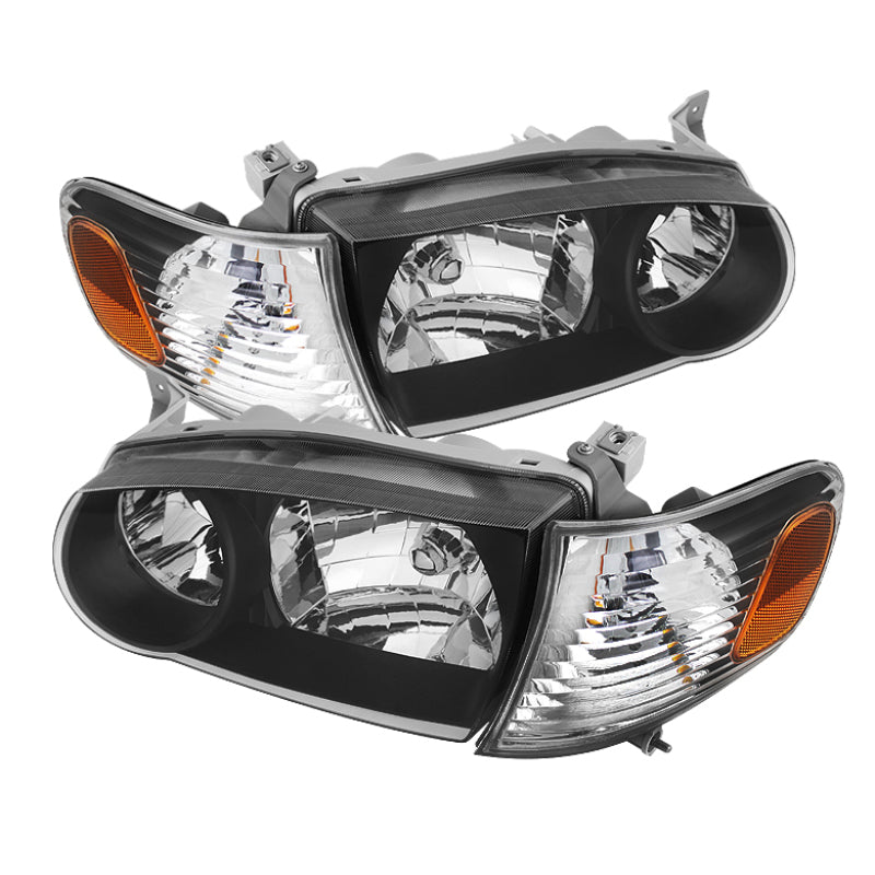 Xtune Toyota Corolla 01-02 Crystal Headlights w/ Amber Corner Lights Black HD-JH-TC01-AM-BK SPYDER Headlights