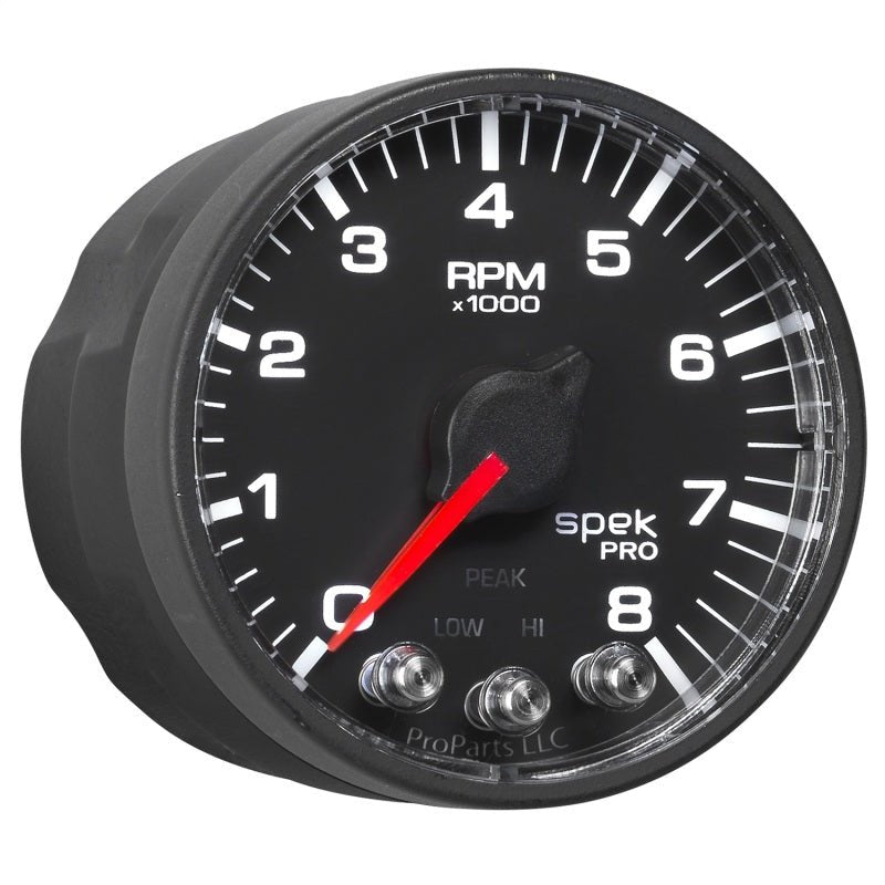 Autometer Spek-Pro Black 2 1/16 inch 8K RPM Tach w/ Shift Light and Peak Memory AutoMeter Gauges