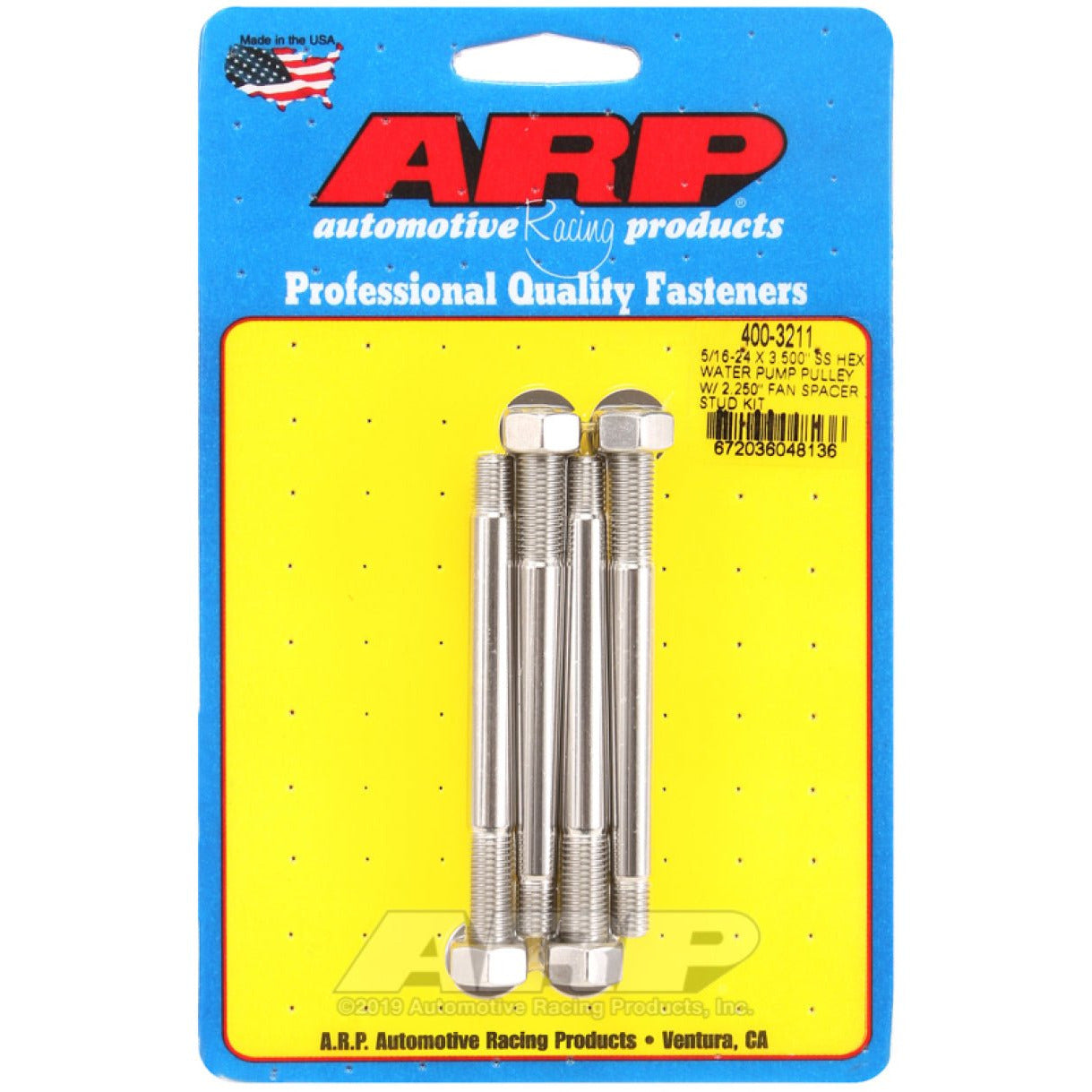 ARP 5/16-24 X 3.500 SS Hex Water Pump Pulley w/ 2.250in Fan Spacer Stud Kit ARP Hardware - Singles