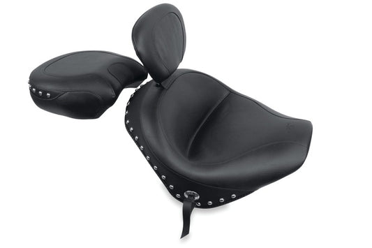 Mustang 02-09 Honda VTX1300 Retro, S ,T Wide Touring 2PC Seat w/Driver Backrest Studs - Black