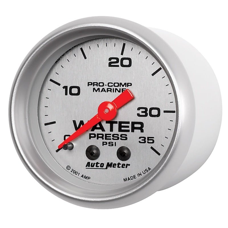 Autometer Marine Silver 2-1/16in 35 PSI Mechanical Water Pressure Gauge AutoMeter Gauges