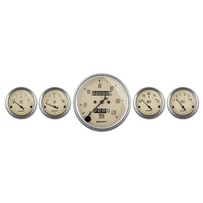 AutoMeter Gauge Kit 5 Pc. 3-1/8in. & 2-1/16in. Mech. Speedometer Antique Beige AutoMeter Gauges