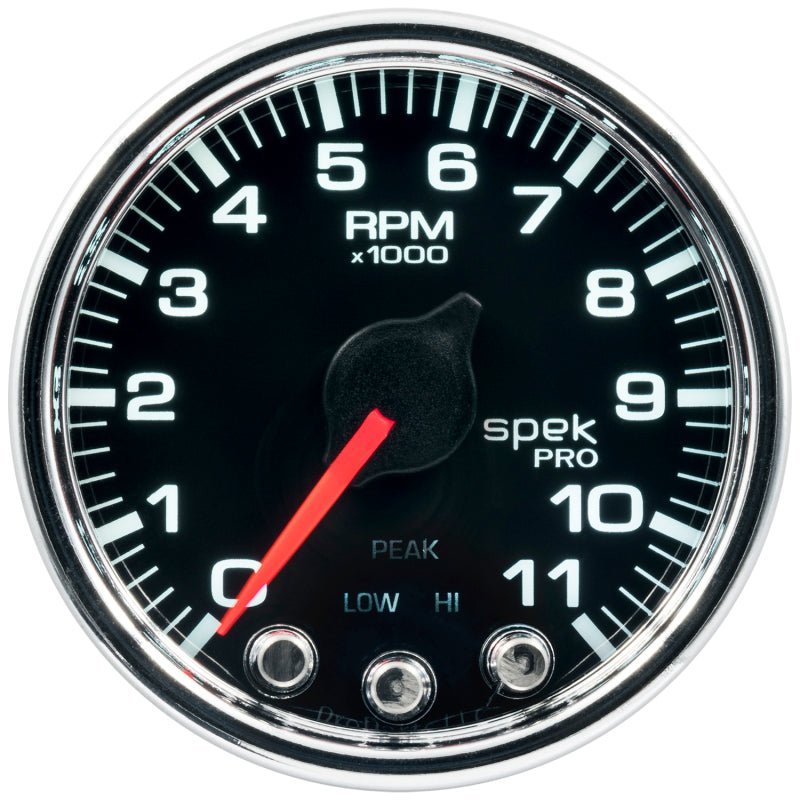 Autometer Spek-Pro Gauge Tach 2 1/16in 11K Rpm W/ Shift Light & Peak Mem Blk/Chrm AutoMeter Gauges