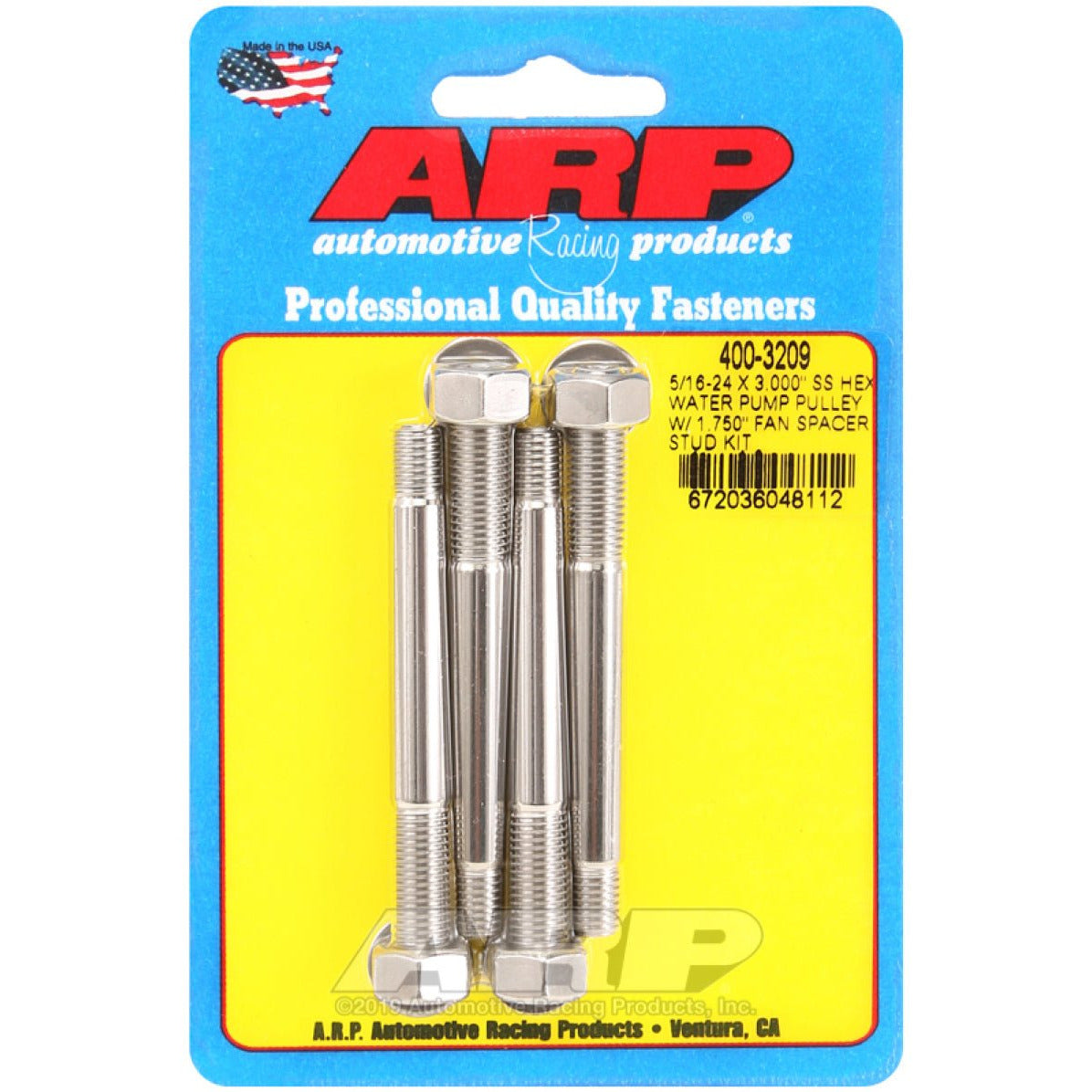 ARP 5/16-24 X 3.000 SS Hex Water Pump Pulley w/ 1.750in Fan Spacer Stud Kit ARP Hardware - Singles
