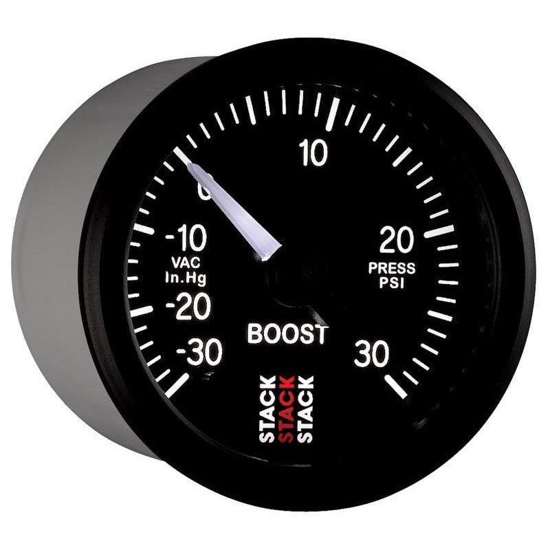 Autometer Stack 52mm -30INHG to +30 PSI (Incl T-Fitting) Pro Stepper Motor Boost Press Gauge - Black AutoMeter Gauges