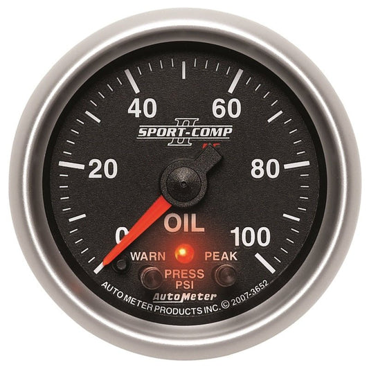 Autometer Sport-Comp II 52.4mm 0-100 PSI Oil Pressure Peak & Warn w/ Electronic Control Gauge AutoMeter Gauges