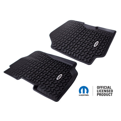 Rugged Ridge Floor Liner Front Black 1976-1995 Jeep Logo CJ-7 / CJ-8 / Jeep Wrangler YJ Rugged Ridge Floor Mats - Rubber