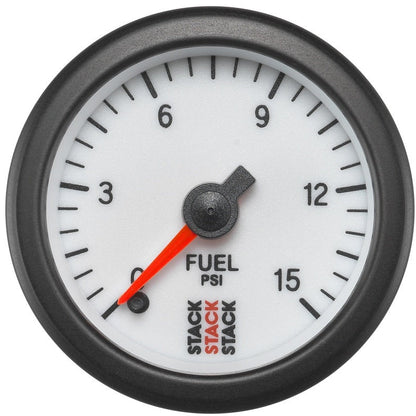 Autometer Stack 52mm 0-15 PSI 1/8in NPTF Male Pro Stepper Motor Fuel Pressure Gauge - White AutoMeter Gauges