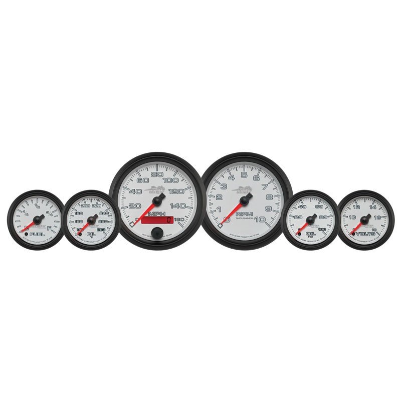 Autometer Pro-Cycle Gauge Kit 6 Pc. Kit 3 3/8in & 2 1/16in Bagger White AutoMeter Gauges