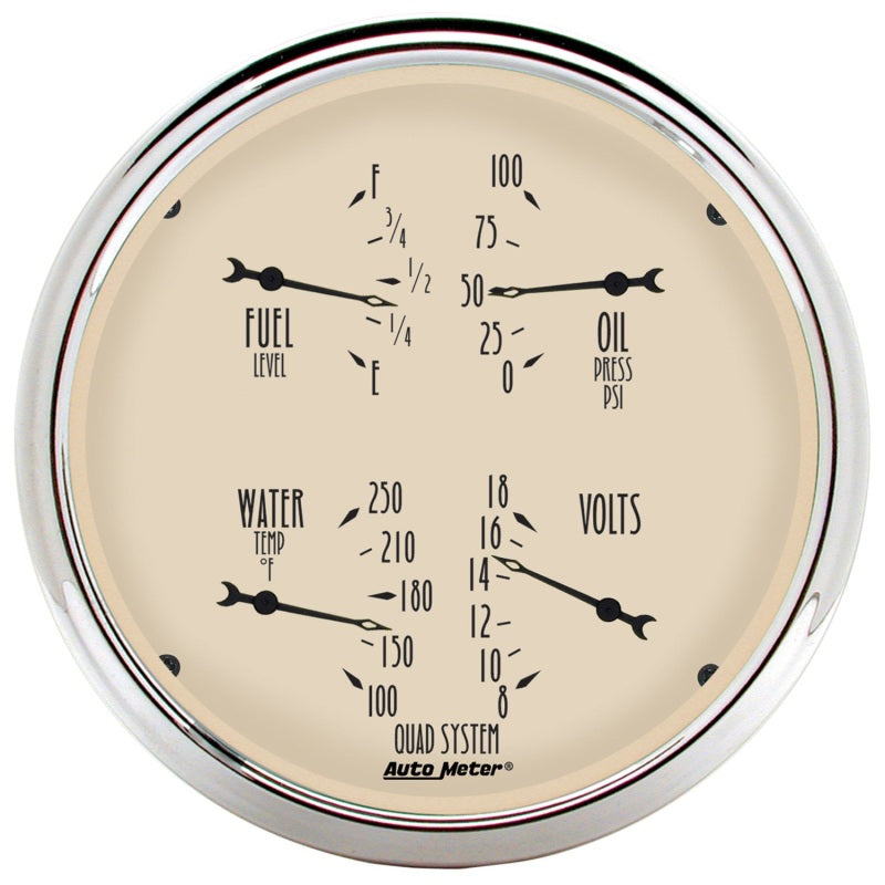 AutoMeter Gauge Quad 5in. 240 Ohm(e) to 33 Ohm(f) Elec Antique Beige AutoMeter Gauges