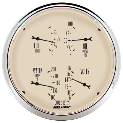 AutoMeter Gauge Quad 5in. 240 Ohm(e) to 33 Ohm(f) Elec Antique Beige AutoMeter Gauges