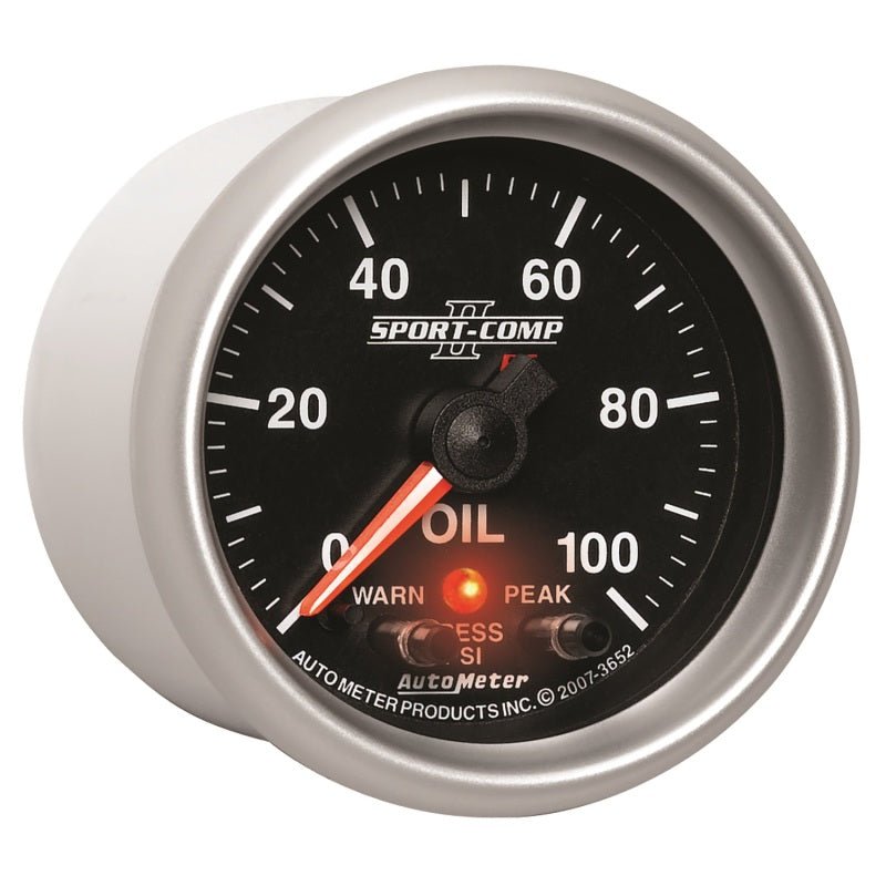 Autometer Sport-Comp II 52.4mm 0-100 PSI Oil Pressure Peak & Warn w/ Electronic Control Gauge AutoMeter Gauges