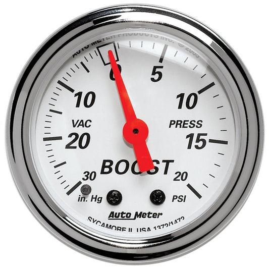 Autometer Arctic White 2-1/16in 30 in. Hg/20 PSI Full Sweep Mechanical Vacuum/Boost Pressure Gauge AutoMeter Gauges