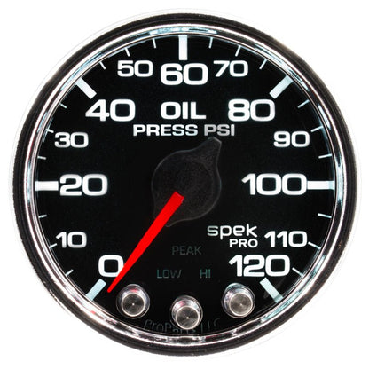 Autometer Spek-Pro Gauge Oil Press 2 1/16in 120psi Stepper Motor W/Peak & Warn Blk/Chrm AutoMeter Gauges