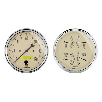 Autometer 5 inch Antique Beige 2 Piece Gauge Kit - Quad & Speedometer AutoMeter Gauges