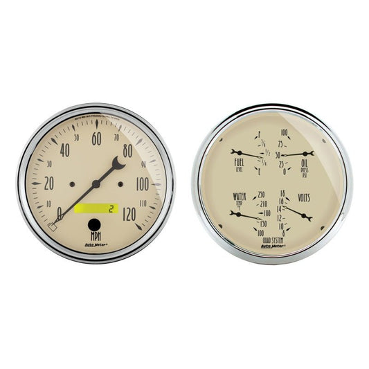 Autometer 5 inch Antique Beige 2 Piece Gauge Kit - Quad & Speedometer AutoMeter Gauges